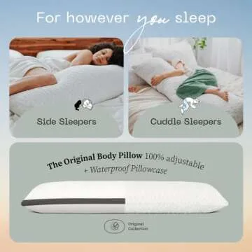 Coop Home Goods Adjustable Full Body Pillow (20x54) & Ultra-Tech Body Pillow Protector Bundle for Pregnancy - Soft Zippered Washable Cover, Neck & Knee Full Support for Side Sleepers