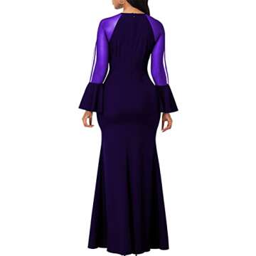 HugeNice Colorful Maxi Dresses for Women Sexy Long Sleeve Deep V Neck Bodycon Floor Length Dress
