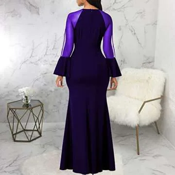 HugeNice Colorful Maxi Dresses for Women Sexy Long Sleeve Deep V Neck Bodycon Floor Length Dress