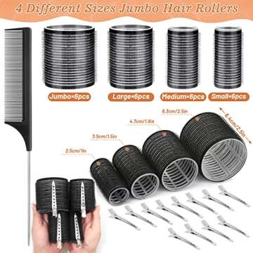 Cludoo 24PCS Heatless Hair Rollers with 12 Clips - 4 Sizes (Large, Medium, Small) for Volume, Curls on Long, Short, Thick or Fine Hair