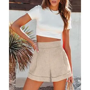 Wihion Women Summer Wide Leg Shorts High Waisted Casual Bermuda Shorts Lightweight Workwear Shorts with Pocket Khaki