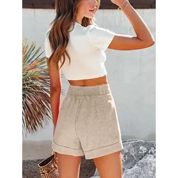 Wihion Women Summer Wide Leg Shorts High Waisted Casual Bermuda Shorts Lightweight Workwear Shorts with Pocket Khaki