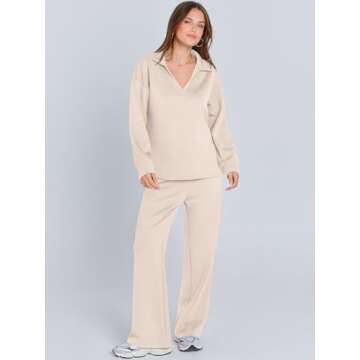 ANRABESS Women's 2 Piece Outfits Lounge Sets Casual Long Sleeve Sweatsuits Polo Top Wide Leg Pants Fall Sweat Matching Sets