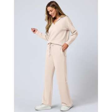 ANRABESS Women's 2 Piece Outfits Lounge Sets Casual Long Sleeve Sweatsuits Polo Top Wide Leg Pants Fall Sweat Matching Sets