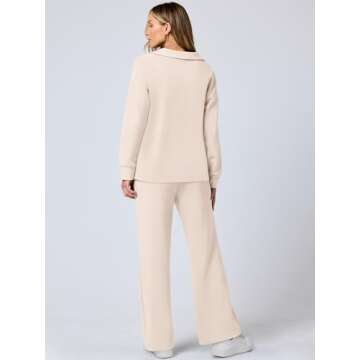 ANRABESS Women's 2 Piece Outfits Lounge Sets Casual Long Sleeve Sweatsuits Polo Top Wide Leg Pants Fall Sweat Matching Sets