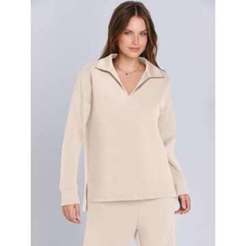 ANRABESS Women's 2 Piece Outfits Lounge Sets Casual Long Sleeve Sweatsuits Polo Top Wide Leg Pants Fall Sweat Matching Sets