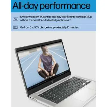 HP 14'' Chromebook Laptop, Intel Celeron N4120, 4 GB RAM, 64 eMMC, HD Display, Chrome OS, Intel UHD Graphics 600, Long Battery Life, Ash Gray Keyboard (14a-na0226nr, 2022, Mineral Silver) (Renewed)