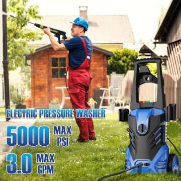 Electric High Pressure Washer 5000 PSI and 3.0 GPM with 25ft Hose Power Cord, Making It Perfect for ...