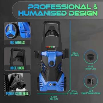 Electric High Pressure Washer 5000 PSI and 3.0 GPM with 25ft Hose Power Cord, Making It Perfect for Cleaning Cars, Fences, Pool, Patios.