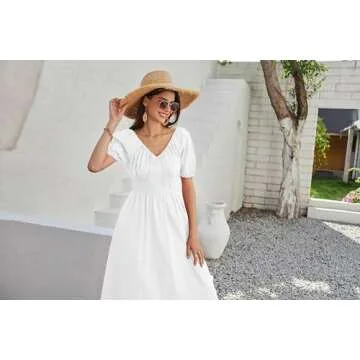 Elegant Summer V Neck Puff Sleeve Maxi Dress for Women