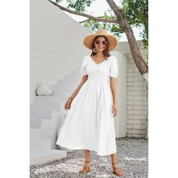 Elegant Summer V Neck Puff Sleeve Maxi Dress for Women