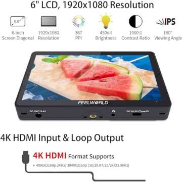 FEELWORLD F5 Pro V2 5.5 Inch 3D LUT 4K HDMI Input Output 1920×1080 IPS Touch Screen DSLR Camera Field Monitor