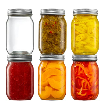 [6 Pack] 16 oz. Regular-Mouth Glass Mason Jars with Metal Airtight Lids and Bands for 1 Pint Canning...