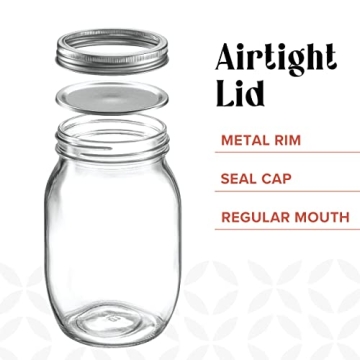 6 Pack 16 oz Glass Mason Jars with Airtight Lids