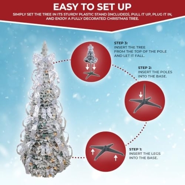 6ft Flocked Pull Up Christmas Tree with Ornaments and Lights