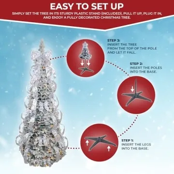 6ft Flocked Pull Up Christmas Tree with Ornaments and Lights