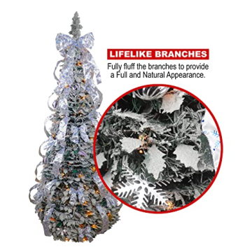 6ft Flocked Pull Up Christmas Tree with Ornaments and Lights