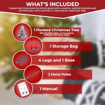 6ft Flocked Pull Up Christmas Tree with Ornaments and Lights