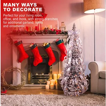 6ft Flocked Pull Up Christmas Tree with Ornaments and Lights