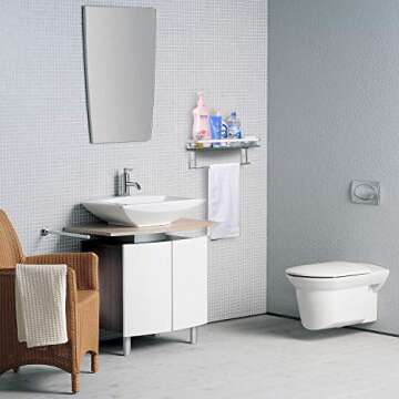 Vdomus Glass Bathroom Shelf with Hand Towel Bar, Rectangular Wall Mounted Bathroom Shelf Storage Ext...