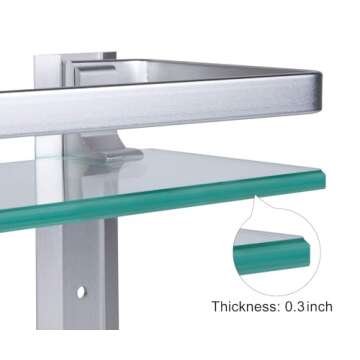 Vdomus Glass Bathroom Shelf with Hand Towel Bar, Rectangular Wall Mounted Bathroom Shelf Storage Extra Thick Tempered Glass, 15.2x4.5 inches with Brushed Silver Finish