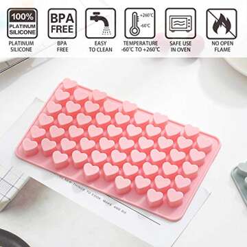 Verdental Small Heart Shaped Silicone Candy Mold Set - Non-stick Decorative Cake Molds for Chocolate, Gummies, Ice, Sugar Cubes, Soap and Treats (Blue and Pink)