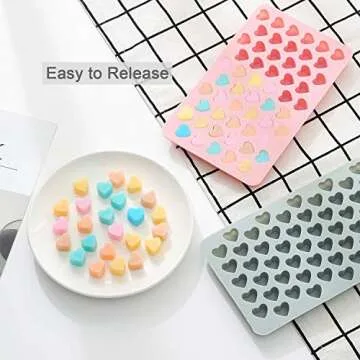 Verdental Small Heart Shaped Silicone Candy Mold Set - Non-stick Decorative Cake Molds for Chocolate, Gummies, Ice, Sugar Cubes, Soap and Treats (Blue and Pink)