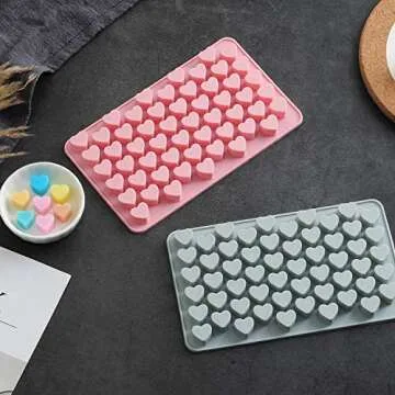 Verdental Small Heart Shaped Silicone Candy Mold Set - Non-stick Decorative Cake Molds for Chocolate, Gummies, Ice, Sugar Cubes, Soap and Treats (Blue and Pink)