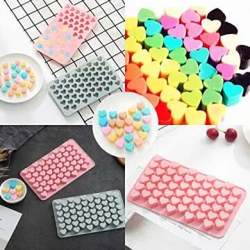Verdental Small Heart Shaped Silicone Candy Mold Set - Non-stick Decorative Cake Molds for Chocolate, Gummies, Ice, Sugar Cubes, Soap and Treats (Blue and Pink)