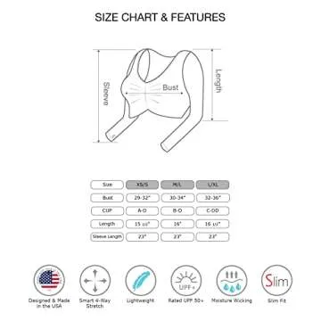 Kurve Womens Ruching Crop Long Sleeve Top, UV Protective UPF 50+ Made in USA