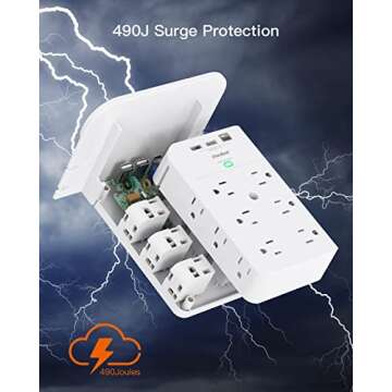 12-Plug Wall Outlet Extender with Shelf, Power Strips, Surge Protector 12 AC Outlets Multi Plug , 3 USB Ports (1 USB C Port) Expander for Home, Office, School