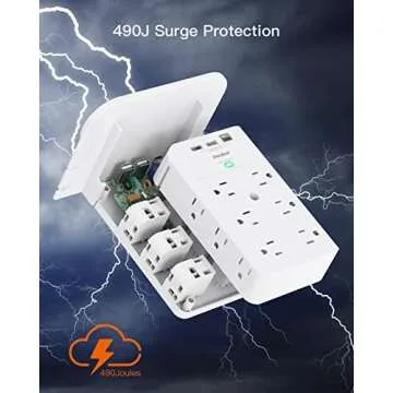 12-Plug Wall Outlet Extender with Shelf, Power Strips, Surge Protector 12 AC Outlets Multi Plug , 3 USB Ports (1 USB C Port) Expander for Home, Office, School