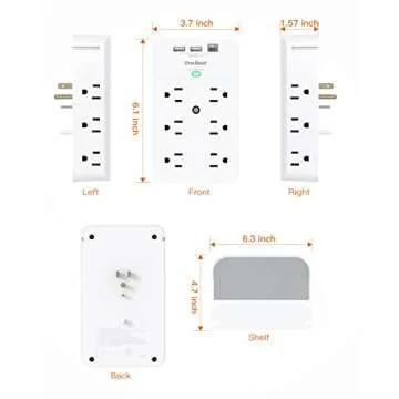 12-Plug Wall Outlet Extender with Shelf, Power Strips, Surge Protector 12 AC Outlets Multi Plug , 3 USB Ports (1 USB C Port) Expander for Home, Office, School