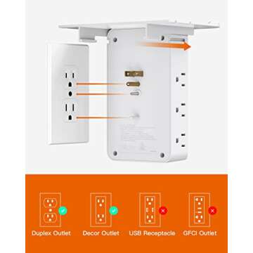 12-Plug Wall Outlet Extender with Shelf, Power Strips, Surge Protector 12 AC Outlets Multi Plug , 3 USB Ports (1 USB C Port) Expander for Home, Office, School