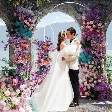 Putros Metal Arch Backdrop Stand White Wedding Backdrop Stand Set of 2 (7.2FT,6FT) Square Arch Frame...