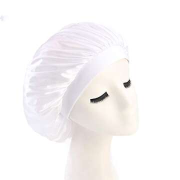 beauty YFJH Soft Satin Silk Salon Bonnet Night Sleeping Wide Band Hat Hair Loss Cap for Women White