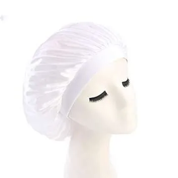 beauty YFJH Soft Satin Silk Salon Bonnet Night Sleeping Wide Band Hat Hair Loss Cap for Women White