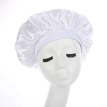 beauty YFJH Soft Satin Silk Salon Bonnet Night Sleeping Wide Band Hat Hair Loss Cap for Women White