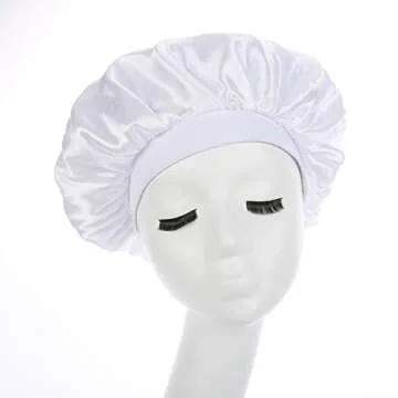 beauty YFJH Soft Satin Silk Salon Bonnet Night Sleeping Wide Band Hat Hair Loss Cap for Women White