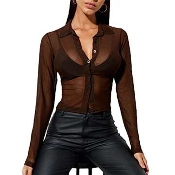 Wrrkayly Floral Print Cardigan for Women Y2k Long Sleeve Mesh Cardigan E-Girl Crop Top T-Shirt Blouse Vintage Harajuku Streetwear (Brown, Small)