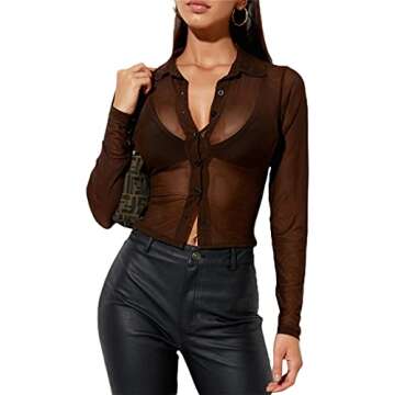 Wrrkayly Floral Print Cardigan for Women Y2k Long Sleeve Mesh Cardigan E-Girl Crop Top T-Shirt Blouse Vintage Harajuku Streetwear (Brown, Small)