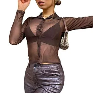 Wrrkayly Floral Print Cardigan for Women Y2k Long Sleeve Mesh Cardigan E-Girl Crop Top T-Shirt Blouse Vintage Harajuku Streetwear (Brown, Small)