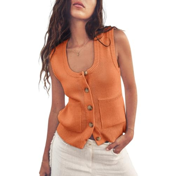 Tank Tops for Women 2024 Sweater Vest Womens Summer Tops Trendy Teacher Outfits Orange XL