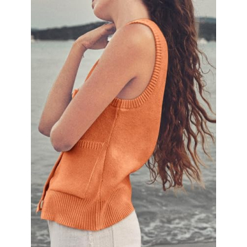 Tank Tops for Women 2024 Sweater Vest Womens Summer Tops Trendy Teacher Outfits Orange XL