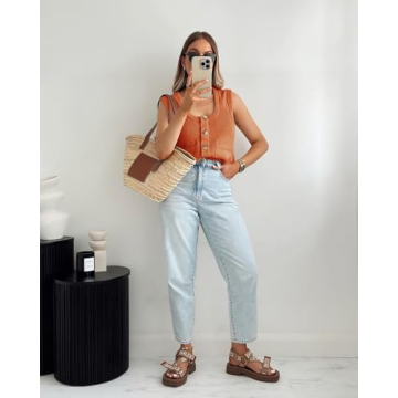 Tank Tops for Women 2024 Sweater Vest Womens Summer Tops Trendy Teacher Outfits Orange XL