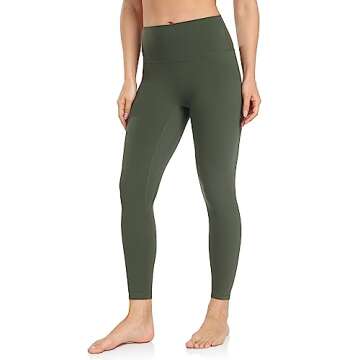 YUNOGA Women's High Waist Workout Leggings No Front Seam Tummy Control Yoga Pants (S, Army Green)