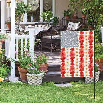AVOIN colorlife Myosotis Poppy Memorial Day Garden Flag 12x18 Inch Double Sided Outside, Patriotic American Flag Yard Outdoor Decoration