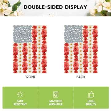 AVOIN colorlife Myosotis Poppy Memorial Day Garden Flag 12x18 Inch Double Sided Outside, Patriotic American Flag Yard Outdoor Decoration