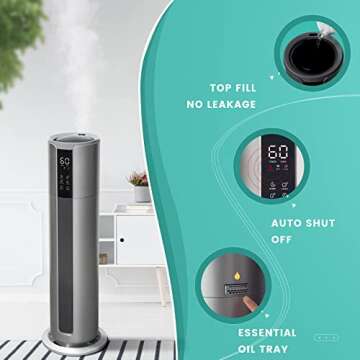 Top Fill Large Humidifiers for Home - 2.1Gal/500sqft