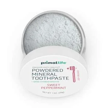 Primal Life Organics - Dirty Mouth Toothpowder, Tooth Cleaning Powder, Flavored Essential Oils with Natural Kaolin & Bentonite Clay, Good for 200+ Brushings, Organic, Vegan (Sweet Peppermint, 1 oz)